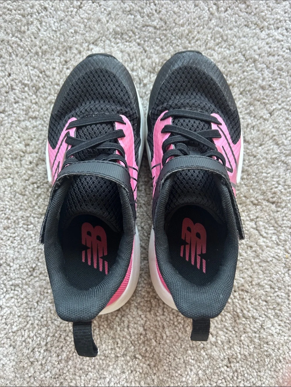 New Balance Black and Pink Kids Athletic Sneakers with Hook-and-Loop Strap